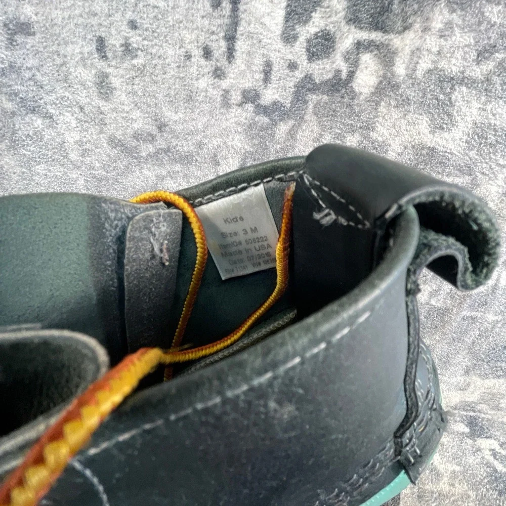 LL Bean Youth 3 M Duck Boots Teal Green Blue Leather Rubber Rain Boots USA Made